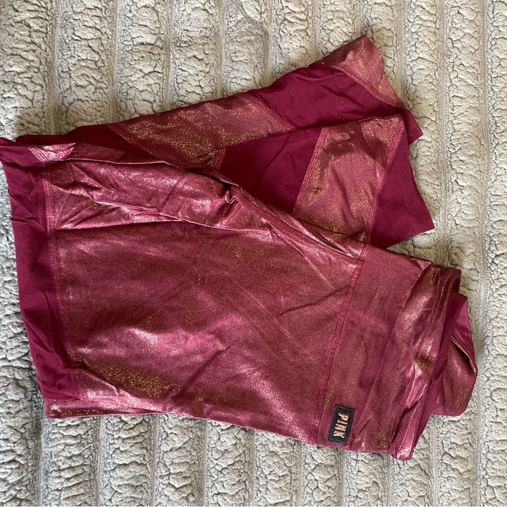 PINK Victoria's Secret Metallic Pink/Burgundy Leggings